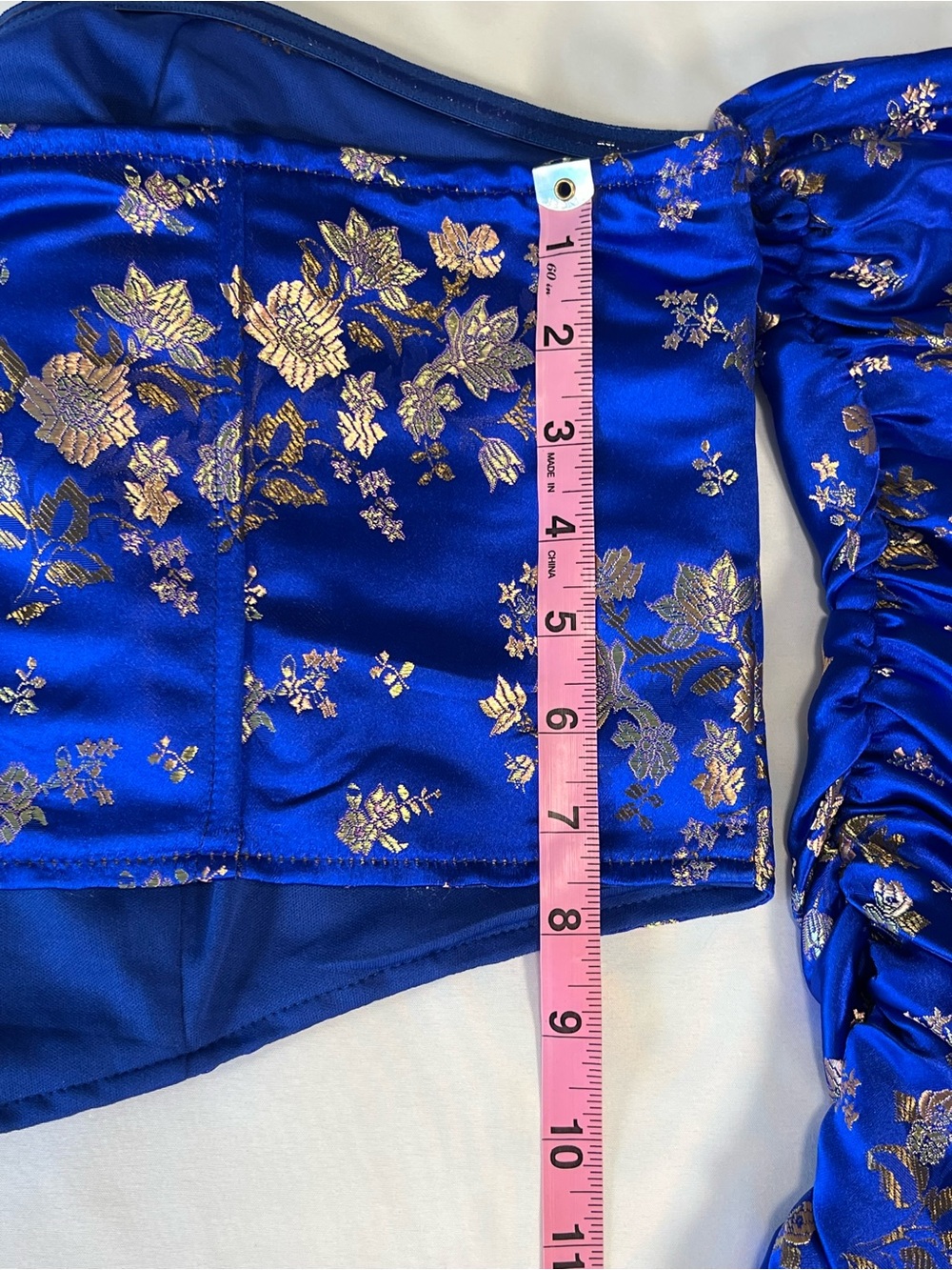 Fashion Nova Royal Blue Satin Floral Corset Crop Top with Gold Accents Sz 1X - Picture 11 of 16